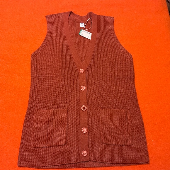 Copper brown ribbed button-up V-neck sweater vest NWT - Picture 2 of 7